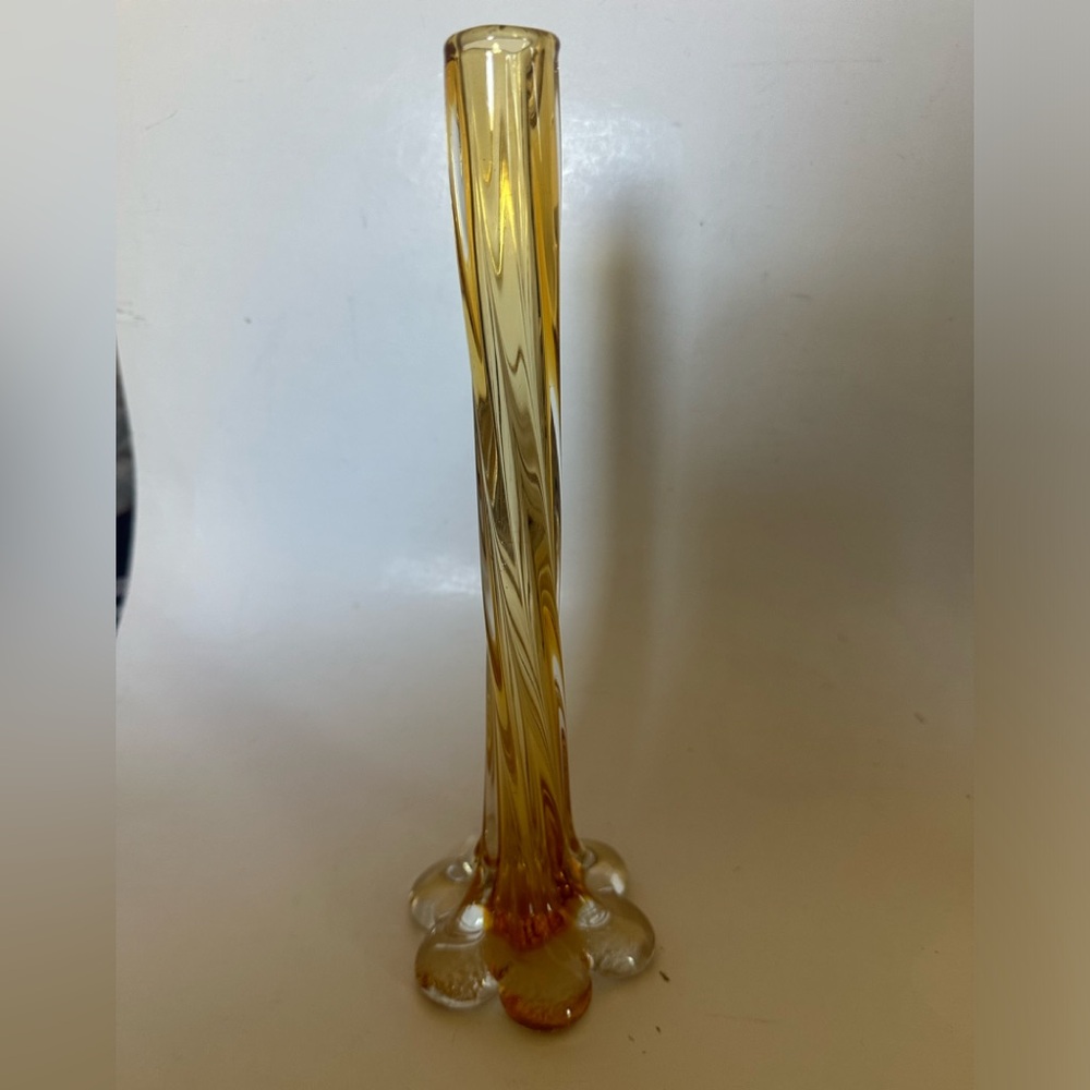 Swung Twisted Vase Glass Fluted Amber Honey.